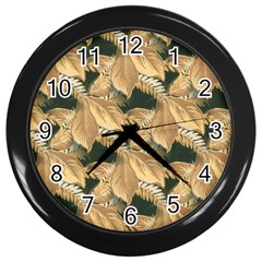 Scrapbook Leaves Decorative Wall Clock (black) by Nexatart