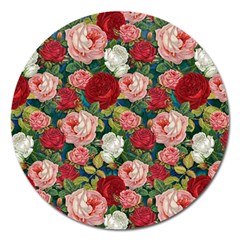 Roses Repeat Floral Bouquet Magnet 5  (round)