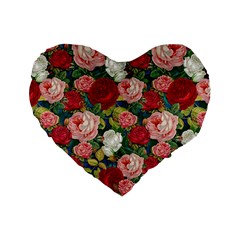 Roses Repeat Floral Bouquet Standard 16  Premium Heart Shape Cushions