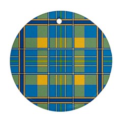 Plaid Tartan Scottish Blue Yellow Round Ornament (two Sides) by Nexatart