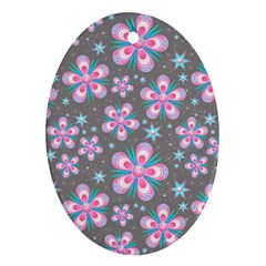 Seamless Pattern Flowers Pink Oval Ornament (two Sides) by Pakrebo