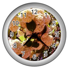 Yellow-pink Snowballs Wall Clock (silver)