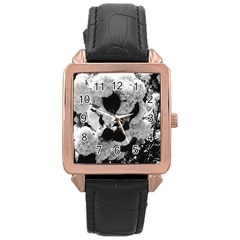 Black And White Snowballs Rose Gold Leather Watch 