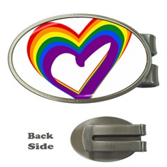 Rainbow Heart Colorful Lgbt Rainbow Flag Colors Gay Pride Support Money Clips (oval)  by yoursparklingshop