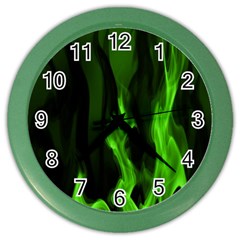 Smoke Flame Abstract Green Color Wall Clock by Pakrebo