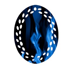 Smoke Flame Abstract Blue Oval Filigree Ornament (two Sides) by Pakrebo