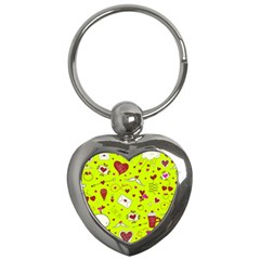 Valentin s Day Love Hearts Pattern Red Pink Green Key Chain (heart) by EDDArt