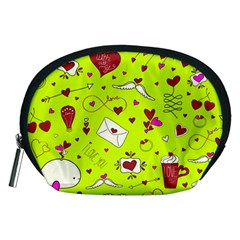 Valentin s Day Love Hearts Pattern Red Pink Green Accessory Pouch (medium) by EDDArt