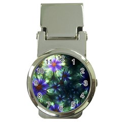 Fractal Painting Blue Floral Money Clip Watches by Pakrebo