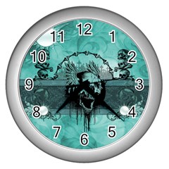 Awesome Skull With Wings Wall Clock (silver) by FantasyWorld7