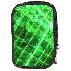 Futuristic Background Laser Green Compact Camera Leather Case by Pakrebo