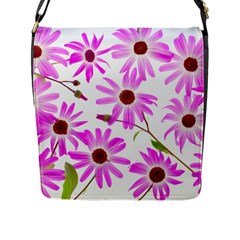 Pink Purple Daisies Design Flowers Flap Closure Messenger Bag (l) by Pakrebo
