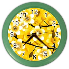 Floral Pattern Background Yellow Color Wall Clock by Pakrebo