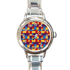 Lego Background Game Round Italian Charm Watch by Mariart