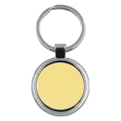 Gingham Plaid Fabric Pattern Yellow Key Chain (round) by HermanTelo