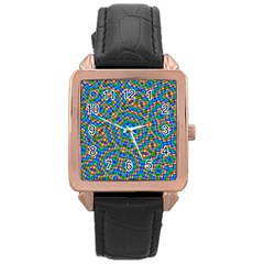Abstract Background Futuristic Handcraft Rose Gold Leather Watch 
