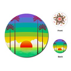 Seaside Sunrise Colorful Ocean Sea Playing Cards Single Design (round) by Simbadda