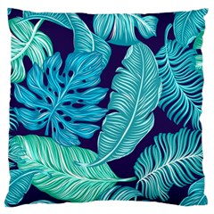Tropical Greens Leaves Design Large Flano Cushion Case (two Sides) by Simbadda