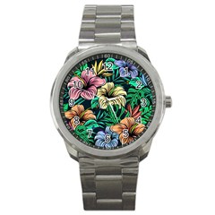 Hibiscus Flower Plant Tropical Sport Metal Watch by Simbadda