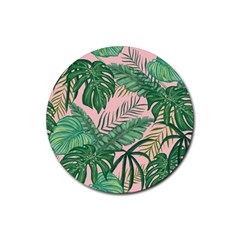 Tropical Greens Leaves Design Rubber Coaster (round)  by Simbadda