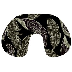 Jungle Leaves Tropical Pattern Travel Neck Pillow by Simbadda