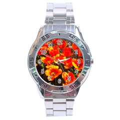 Orange Tulips At The Commons Stainless Steel Analogue Watch by Riverwoman