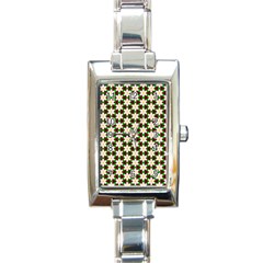 Pattern Flowers White Green Rectangle Italian Charm Watch