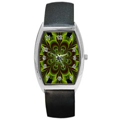 Abstract Flower Artwork Art Floral Green Barrel Style Metal Watch by Sudhe