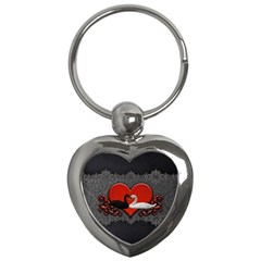 In Love, Wonderful Black And White Swan On A Heart Key Chain (heart)