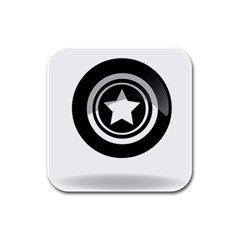 Star Black Button Rubber Square Coaster (4 Pack) 