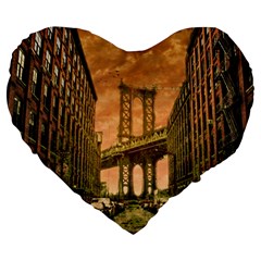 Architecture Buildings City Bridge Large 19  Premium Heart Shape Cushions by Wegoenart