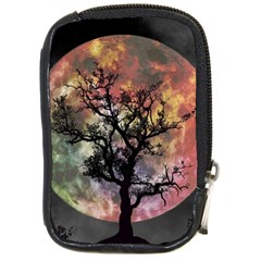 Full Moon Silhouette Tree Night Compact Camera Leather Case by Wegoenart