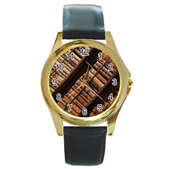 Books Bookshelf Classic Collection Round Gold Metal Watch by Wegoenart