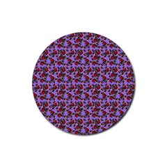 Lazy Cat Floral Pattern Lilac Polka Rubber Round Coaster (4 Pack)  by snowwhitegirl