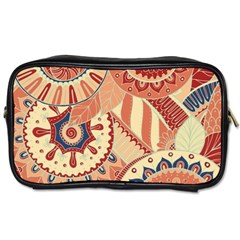 Pop Art Paisley Flowers Ornaments Multicolored 4 Background Solid Dark Red Toiletries Bag (one Side) by EDDArt
