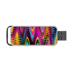 Multicolored Wave Distortion Zigzag Chevrons 2 Background Color Solid Black Portable Usb Flash (one Side) by EDDArt