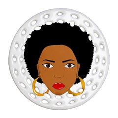 African American Woman With ?urly Hair Round Filigree Ornament (two Sides) by bumblebamboo