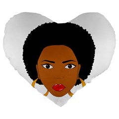 African American Woman With ?urly Hair Large 19  Premium Flano Heart Shape Cushions