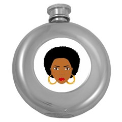 African American Woman With ?urly Hair Round Hip Flask (5 Oz) by bumblebamboo