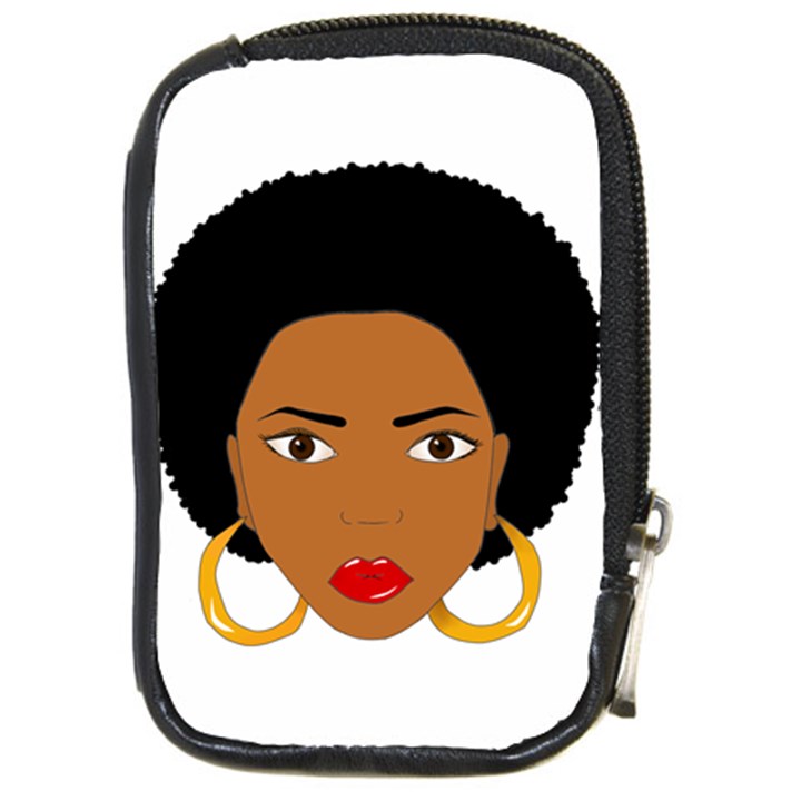 African American woman with сurly hair Compact Camera Leather Case