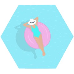 Lady In The Pool Wooden Puzzle Hexagon by Valentinaart