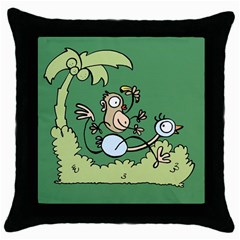 Ostrich Jungle Monkey Plants Throw Pillow Case (black) by Bajindul