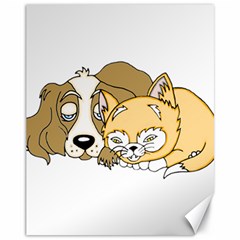 Dog And Kitten Nap Canvas 11  X 14  (unframed) by retrotoomoderndesigns