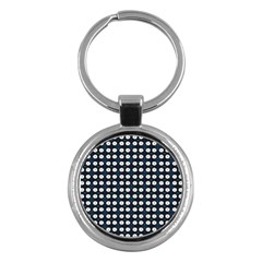 White Flower Pattern On Dark Blue Key Chain (round)