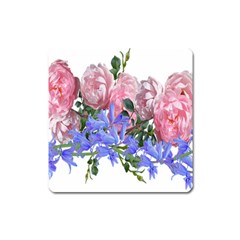 Flowers Roses Bluebells Arrangement Square Magnet