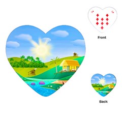 Tropical Resort Huts Lake River Playing Cards Single Design (heart) by Simbadda