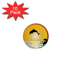 Ocean Sunset Dolphin Palm Tree 1  Mini Magnet (10 Pack)  by Simbadda