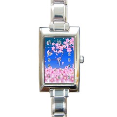 Sakura Cherry Blossom Night Moon Rectangle Italian Charm Watch by Simbadda