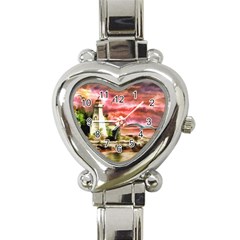 Lighthouse Ocean Sunset Seagulls Heart Italian Charm Watch by Sudhe