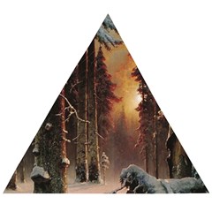 Sunset In The Frozen Winter Forest Wooden Puzzle Triangle by Sudhe